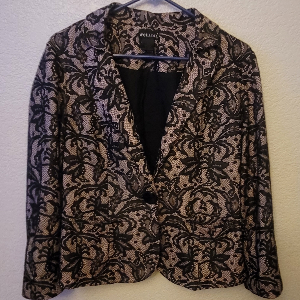 Wet Seal Pink & Black Lace Floral Blazer Size L